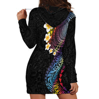 Hawaiian Tribal Tattoo and Plumeria Hoodie Dress Polynesian Pattern Rainbow LT03 - Polynesian Pride