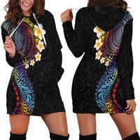 Hawaiian Tribal Tattoo and Plumeria Hoodie Dress Polynesian Pattern Rainbow LT03 - Polynesian Pride