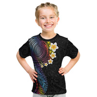 Hawaiian Tribal Tattoo and Plumeria Kid T Shirt Polynesian Pattern Rainbow