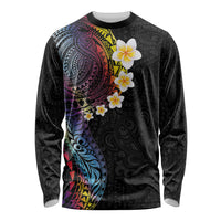 Hawaiian Tribal Tattoo and Plumeria Long Sleeve Shirt Polynesian Pattern Rainbow