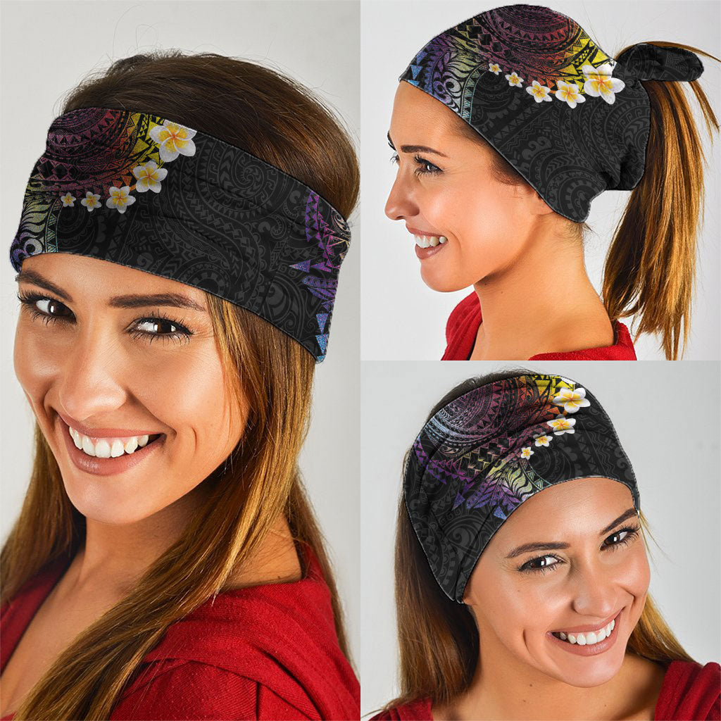 Hawaiian Tribal Tattoo and Plumeria Neck Gaiter Polynesian Pattern Rainbow