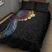 Hawaiian Tribal Tattoo and Plumeria Quilt Bed Set Polynesian Pattern Rainbow