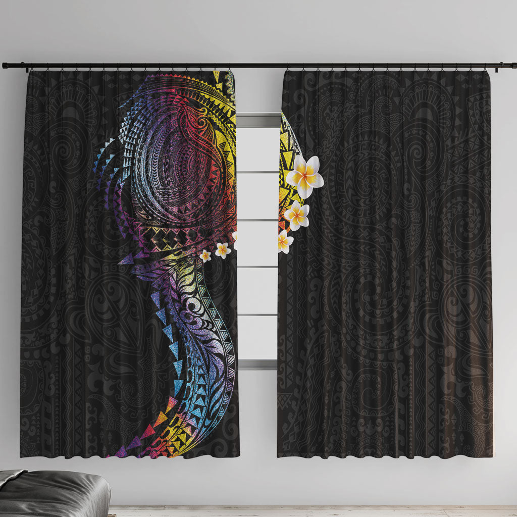 Hawaiian Tribal Tattoo and Plumeria Window Curtain Polynesian Pattern Rainbow