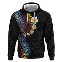 Hawaiian Tribal Tattoo and Plumeria Zip Hoodie Polynesian Pattern Rainbow