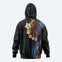 Hawaiian Tribal Tattoo and Plumeria Zip Hoodie Polynesian Pattern Rainbow
