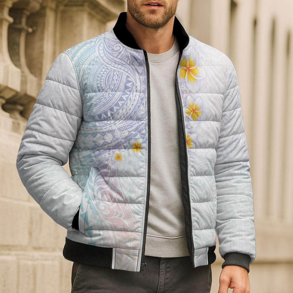 Hawaiian Tribal Tattoo and Plumeria Bomber Puffer Jacket Polynesian Pattern Sweet