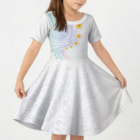 Hawaiian Tribal Tattoo and Plumeria Kid Short Sleeve Dress Polynesian Pattern Sweet LT03 KID White - Polynesian Pride