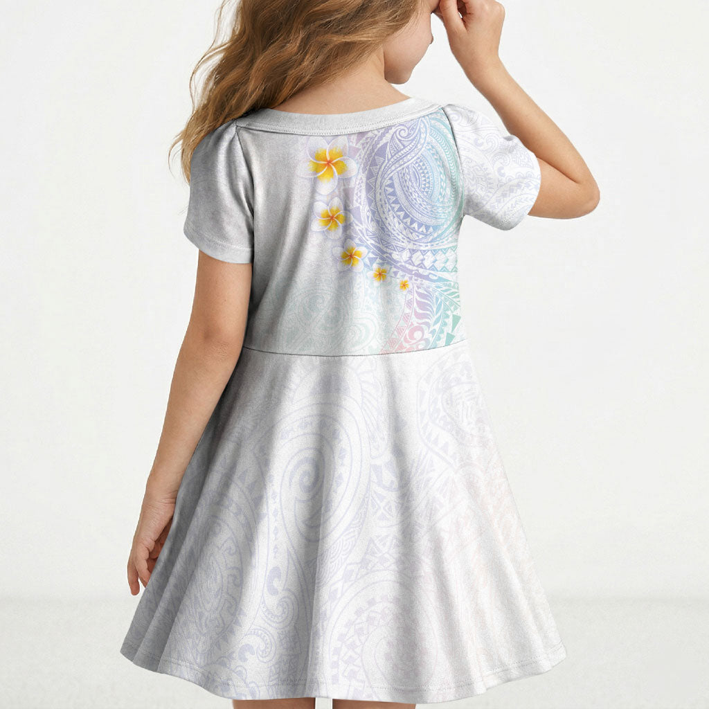 Hawaiian Tribal Tattoo and Plumeria Kid Short Sleeve Dress Polynesian Pattern Sweet LT03 - Polynesian Pride