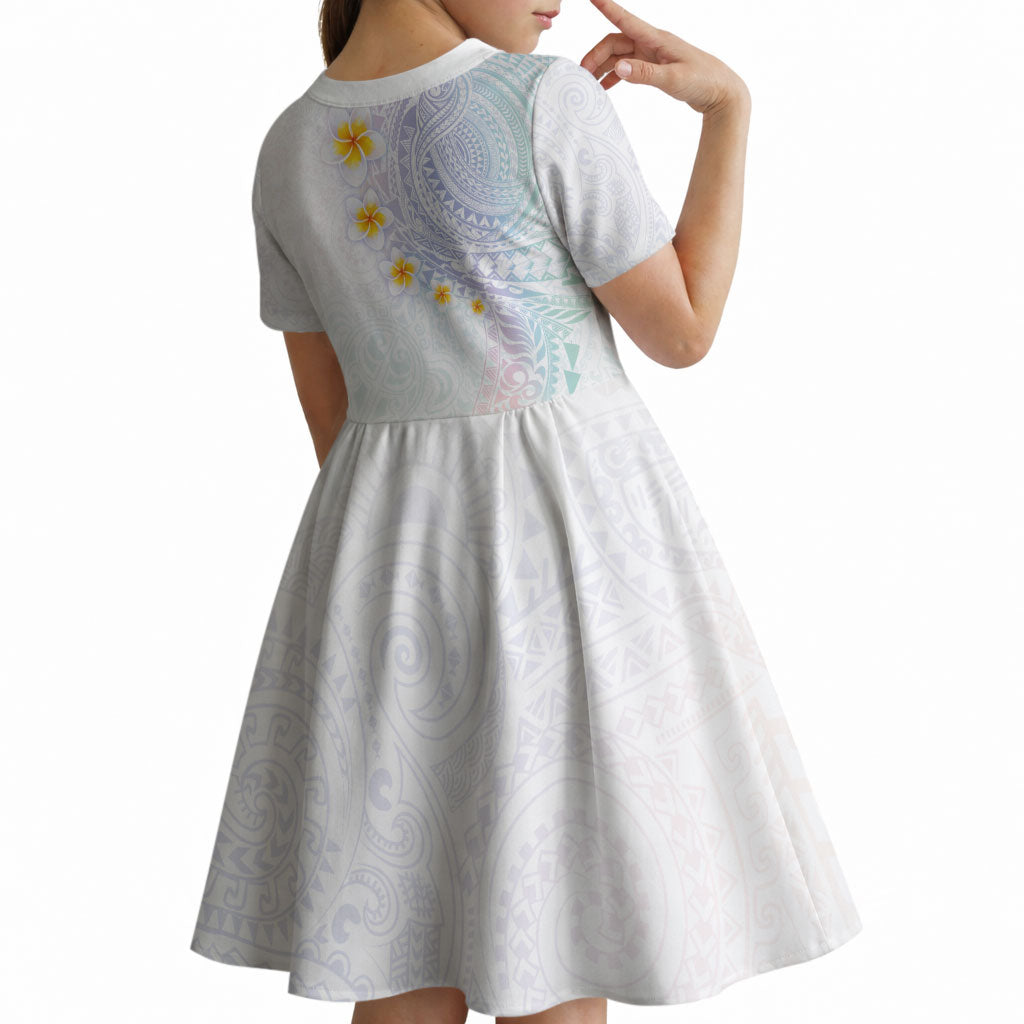 Hawaiian Tribal Tattoo and Plumeria Kid Short Sleeve Dress Polynesian Pattern Sweet LT03 - Polynesian Pride