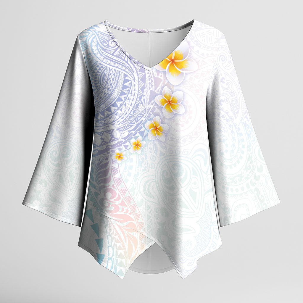 Hawaiian Tribal Tattoo and Plumeria Kimono Sleeve Blouse Polynesian Pattern Sweet LT03 Female White - Polynesian Pride