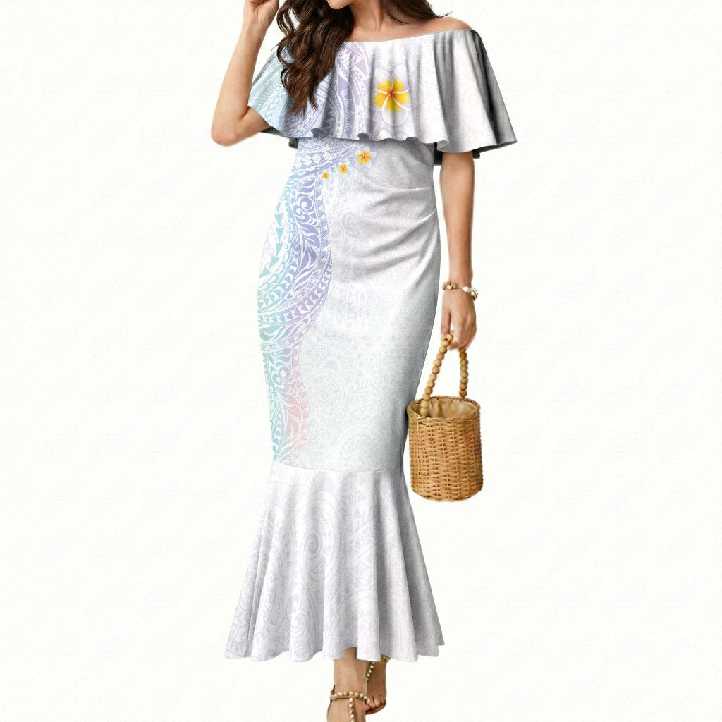 Hawaiian Tribal Tattoo and Plumeria Mermaid Dress Polynesian Pattern Sweet LT03 Women White - Polynesian Pride