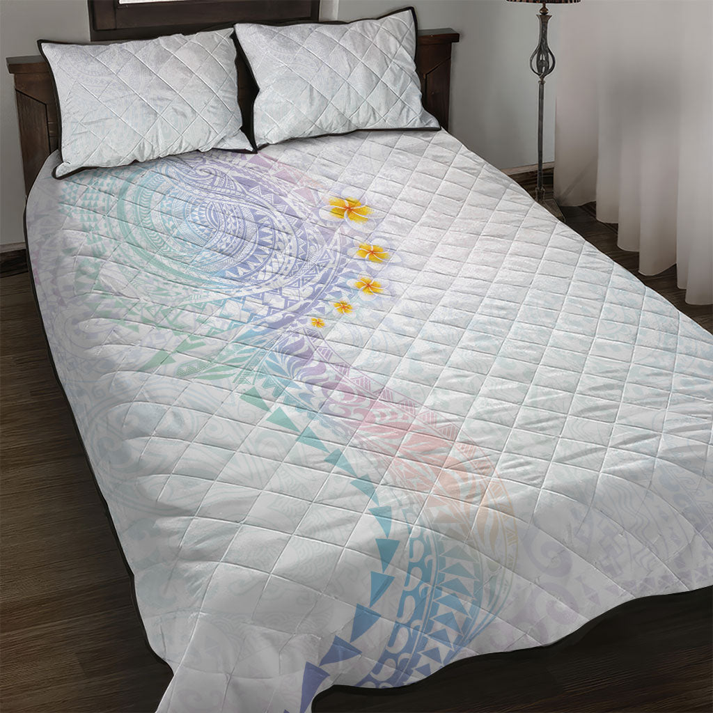 Hawaiian Tribal Tattoo and Plumeria Quilt Bed Set Polynesian Pattern Sweet LT03 White - Polynesian Pride