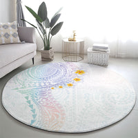 Hawaiian Tribal Tattoo and Plumeria Round Carpet Polynesian Pattern Sweet