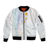 Hawaiian Tribal Tattoo and Plumeria Sleeve Zip Bomber Jacket Polynesian Pattern Sweet