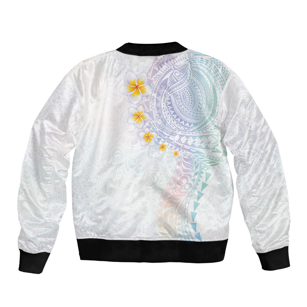 Hawaiian Tribal Tattoo and Plumeria Sleeve Zip Bomber Jacket Polynesian Pattern Sweet