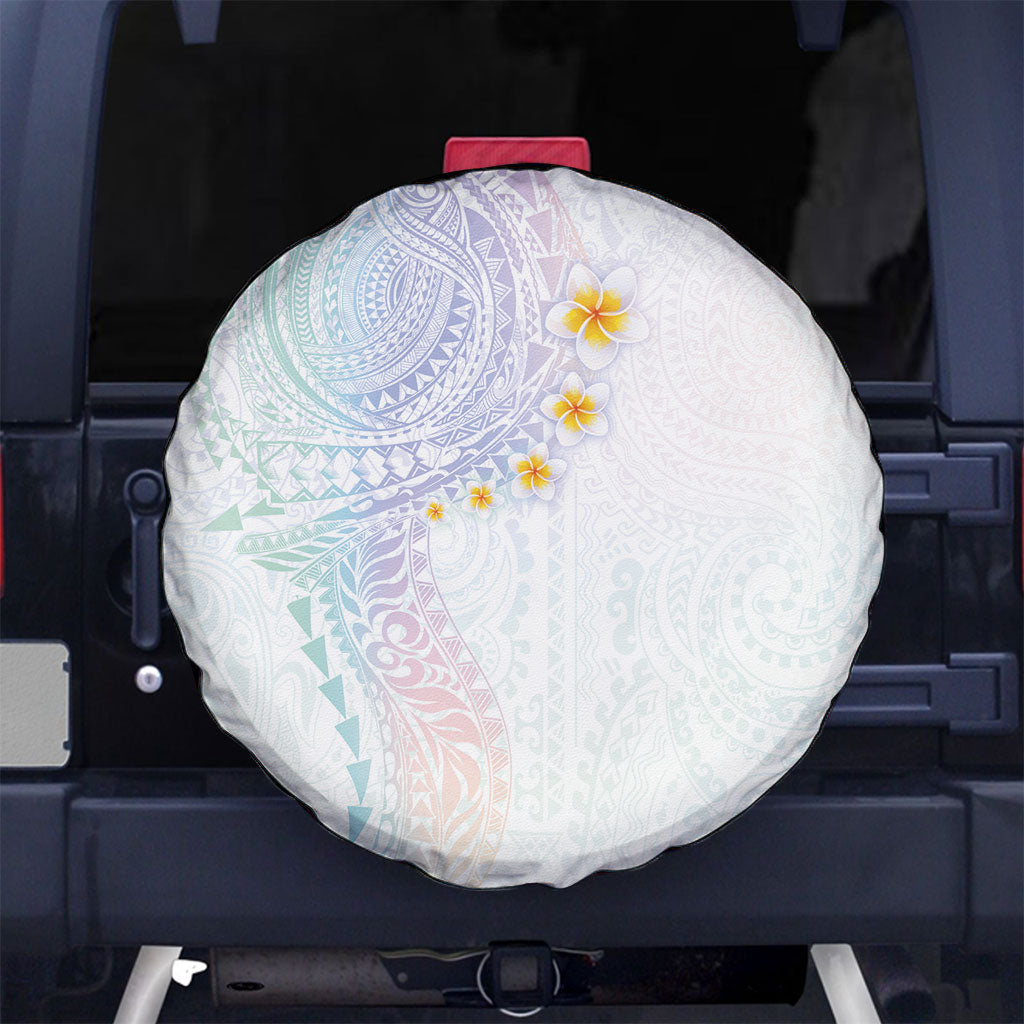 Hawaiian Tribal Tattoo and Plumeria Spare Tire Cover Polynesian Pattern Sweet LT03 No hole White - Polynesian Pride