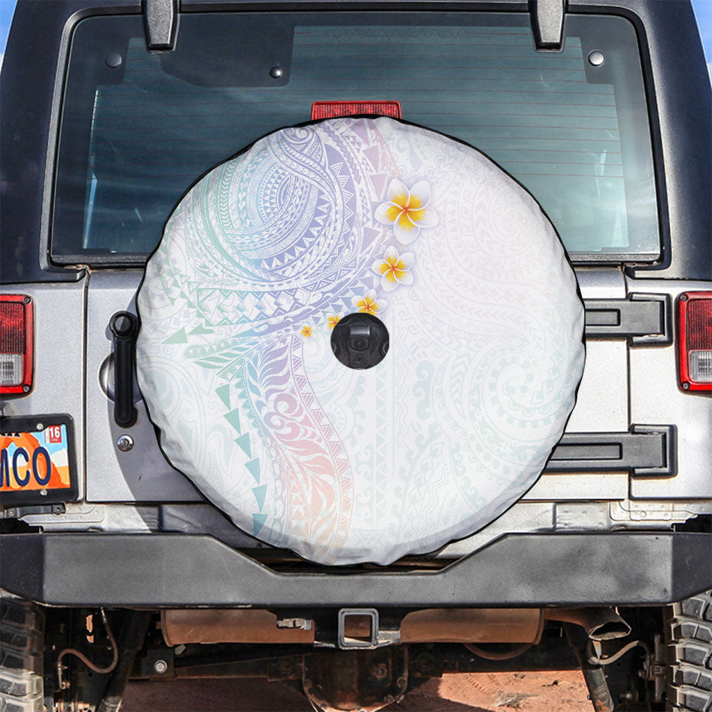 Hawaiian Tribal Tattoo and Plumeria Spare Tire Cover Polynesian Pattern Sweet LT03 White - Polynesian Pride