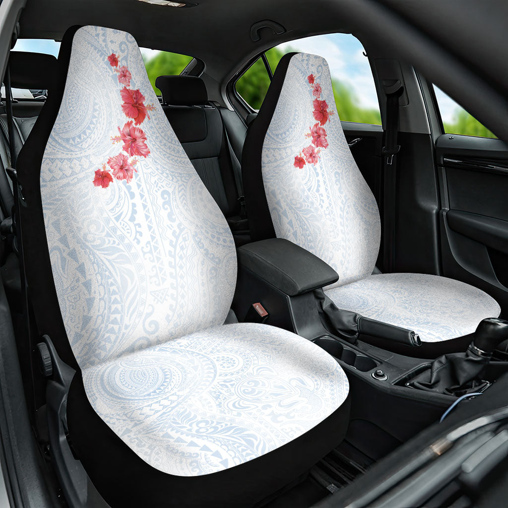 Hawaiian Tribal Tattoo and Hibiscus Car Seat Cover Polynesian Pattern Airy White Blue Cloud LT03 One Size White - Polynesian Pride