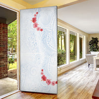 Hawaiian Tribal Tattoo and Hibiscus Door Cover Polynesian Pattern Airy White Blue Cloud