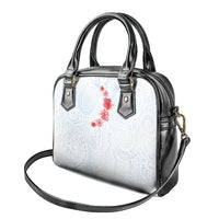 Hawaiian Tribal Tattoo and Hibiscus Shoulder Handbag Polynesian Pattern Airy White Blue Cloud