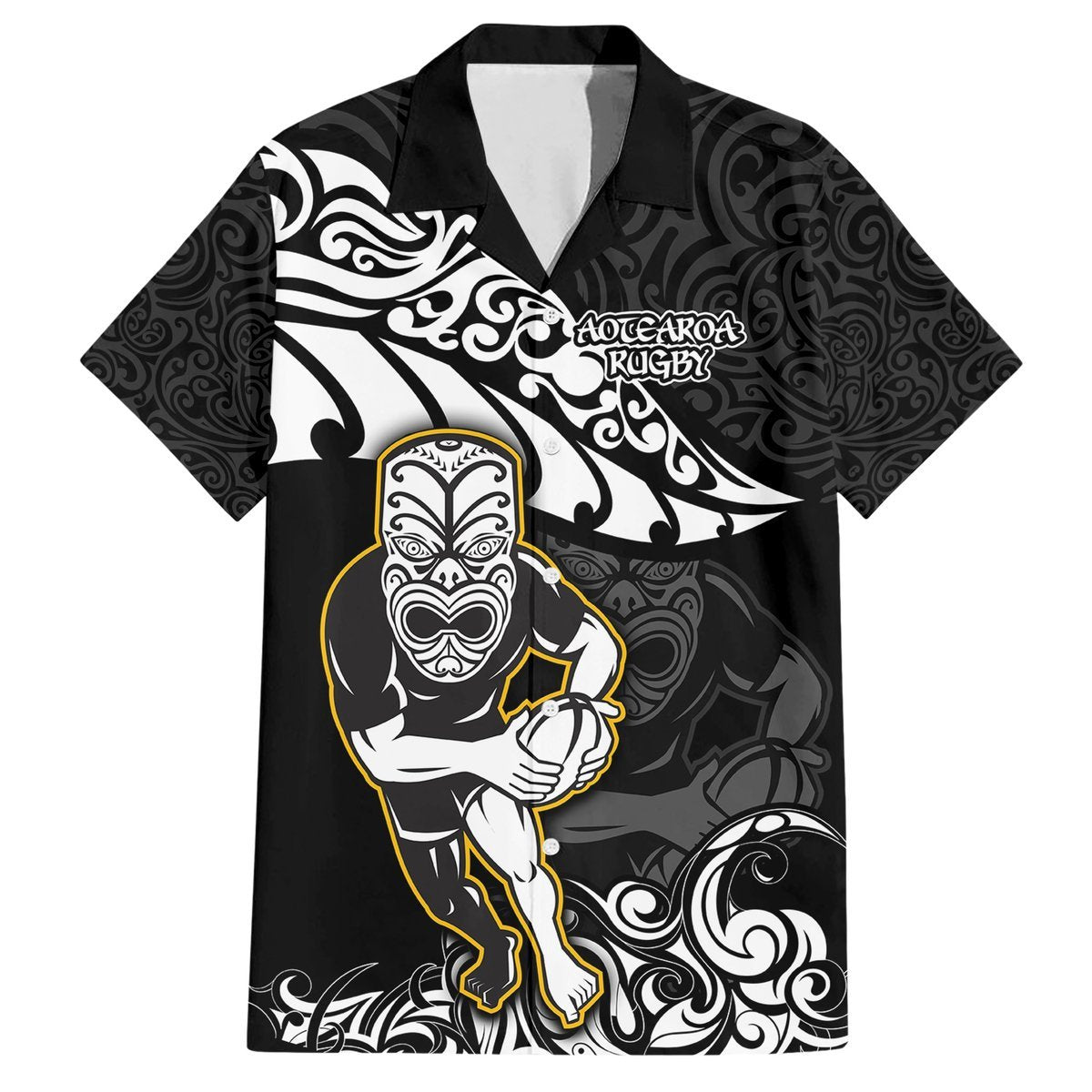 New Zealand Rugby Hawaiian Shirt Maori Warrior Rugby Silver Fern Tribal Pattern LT03 Black - Polynesian Pride