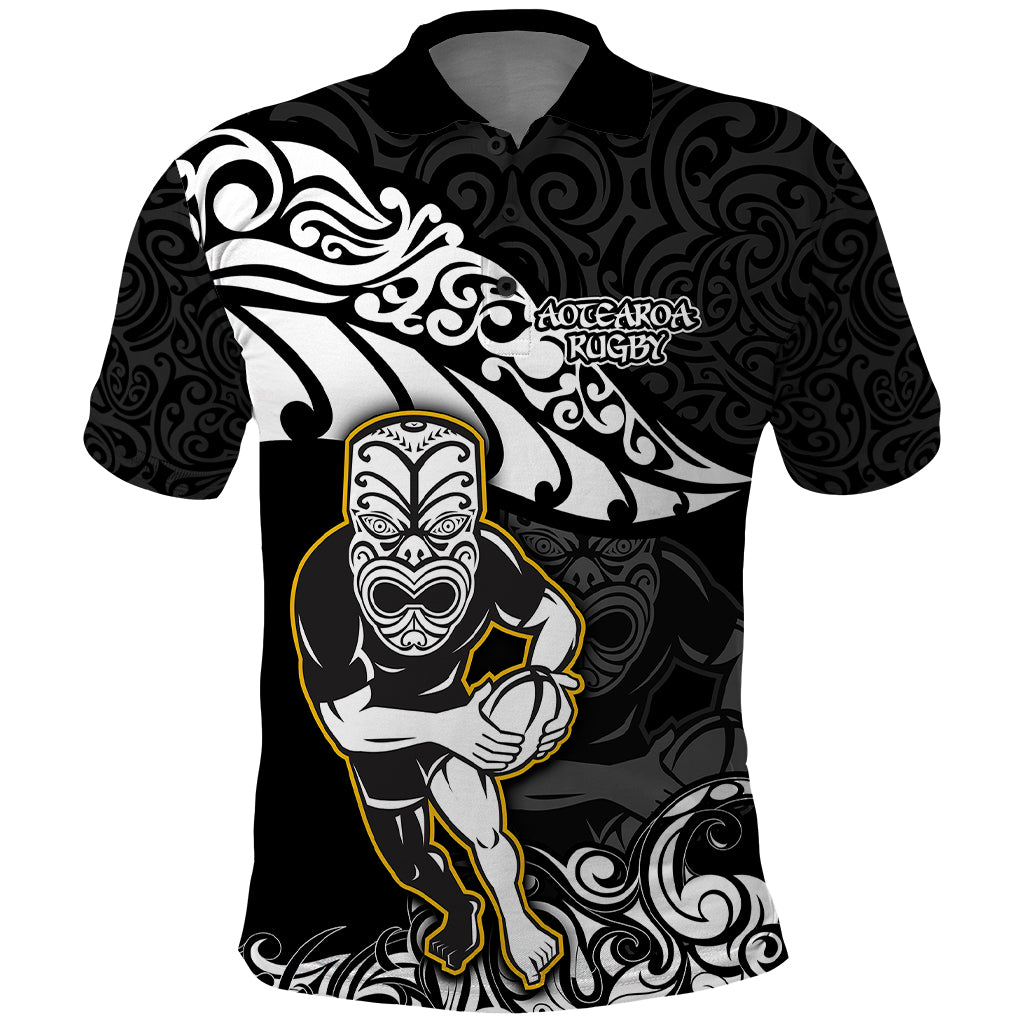 New Zealand Rugby Polo Shirt Maori Warrior Rugby Silver Fern Tribal Pattern LT03 Black - Polynesian Pride