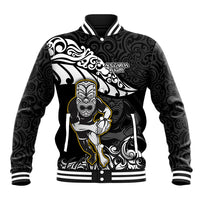 Custom New Zealand Rugby Baseball Jacket Maori Warrior Rugby Silver Fern Tribal Pattern LT03 Unisex Black - Polynesian Pride