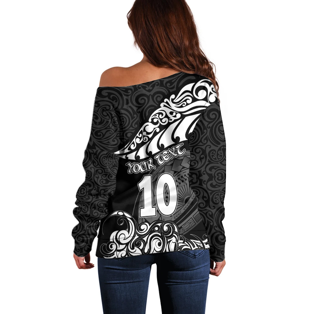 Custom New Zealand Rugby Off Shoulder Sweater Maori Warrior Rugby Silver Fern Tribal Pattern LT03 - Polynesian Pride