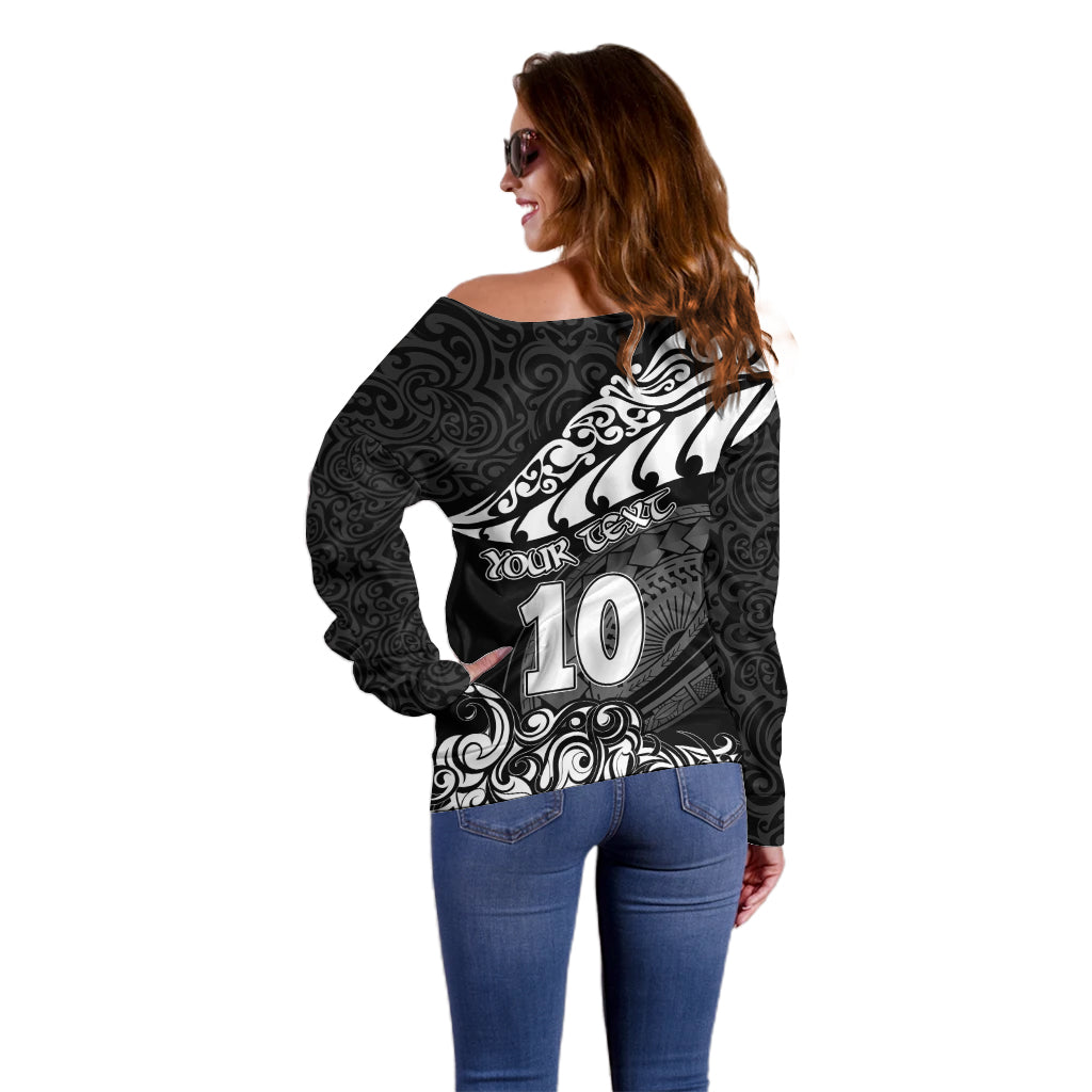 Custom New Zealand Rugby Off Shoulder Sweater Maori Warrior Rugby Silver Fern Tribal Pattern LT03 - Polynesian Pride
