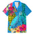 Polynesian Family Matching Puletasi Dress and Hawaiian Shirt The Turtle Jung Flower with Maori Pattern Ethnic Style LT03 Dad's Shirt - Short Sleeve Blue - Polynesian Pride