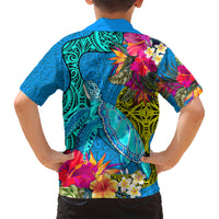 Polynesian Kid Hawaiian Shirt The Turtle Jung Flower with Maori Pattern Ethnic Style LT03 - Polynesian Pride