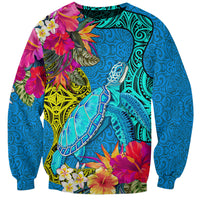 Polynesian Sweatshirt The Turtle Jung Flower with Maori Pattern Ethnic Style LT03 Unisex Blue - Polynesian Pride