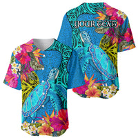 Custom Polynesian Baseball Jersey The Turtle Jung Flower with Maori Pattern Ethnic Style LT03 - Polynesian Pride