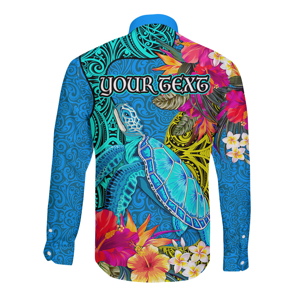 Custom Polynesian Long Sleeve Button Shirt The Turtle Jung Flower with Maori Pattern Ethnic Style LT03 - Polynesian Pride