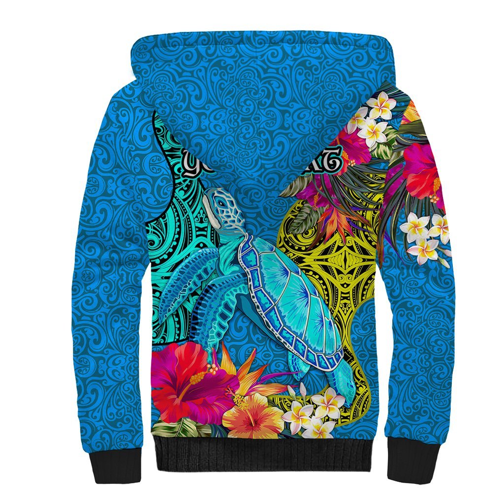 Custom Polynesian Sherpa Hoodie The Turtle Jung Flower with Maori Pattern Ethnic Style LT03 - Polynesian Pride