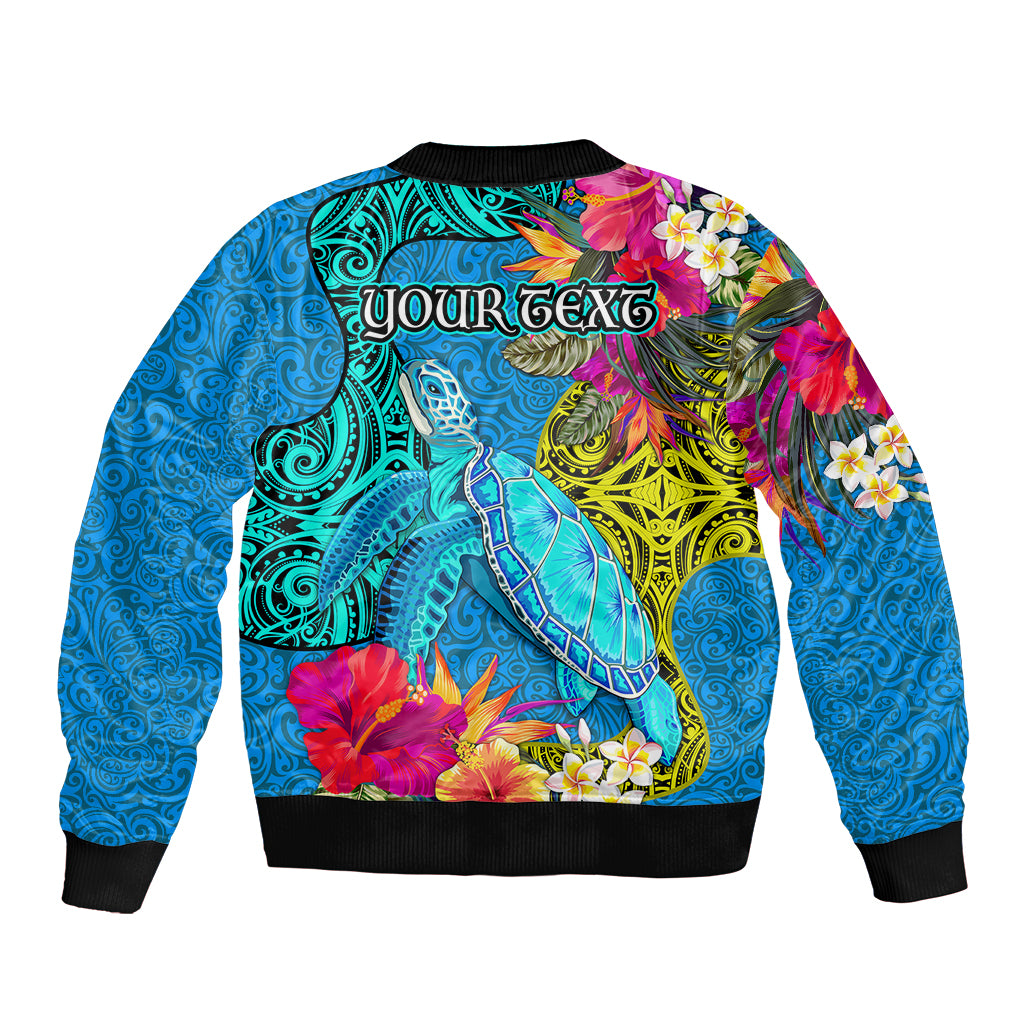Custom Polynesian Sleeve Zip Bomber Jacket The Turtle Jung Flower with Maori Pattern Ethnic Style LT03 - Polynesian Pride