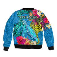 Custom Polynesian Sleeve Zip Bomber Jacket The Turtle Jung Flower with Maori Pattern Ethnic Style LT03 - Polynesian Pride