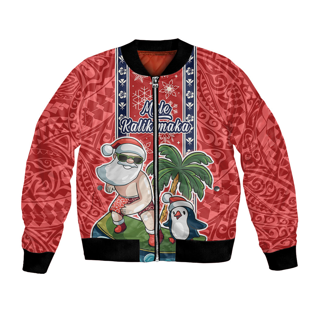 Hawaii Christmas Bomber Jacket The Santa Surfing Hawaii Xmas Style LT03 Unisex Red - Polynesian Pride
