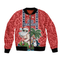 Hawaii Christmas Bomber Jacket The Santa Surfing Hawaii Xmas Style LT03 Unisex Red - Polynesian Pride