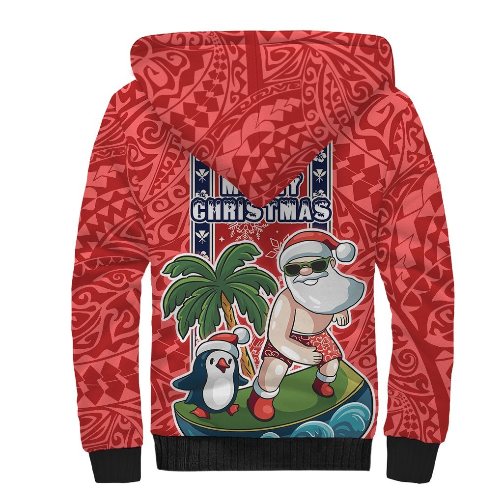 Hawaii Christmas Sherpa Hoodie The Santa Surfing Hawaii Xmas Style LT03 - Polynesian Pride