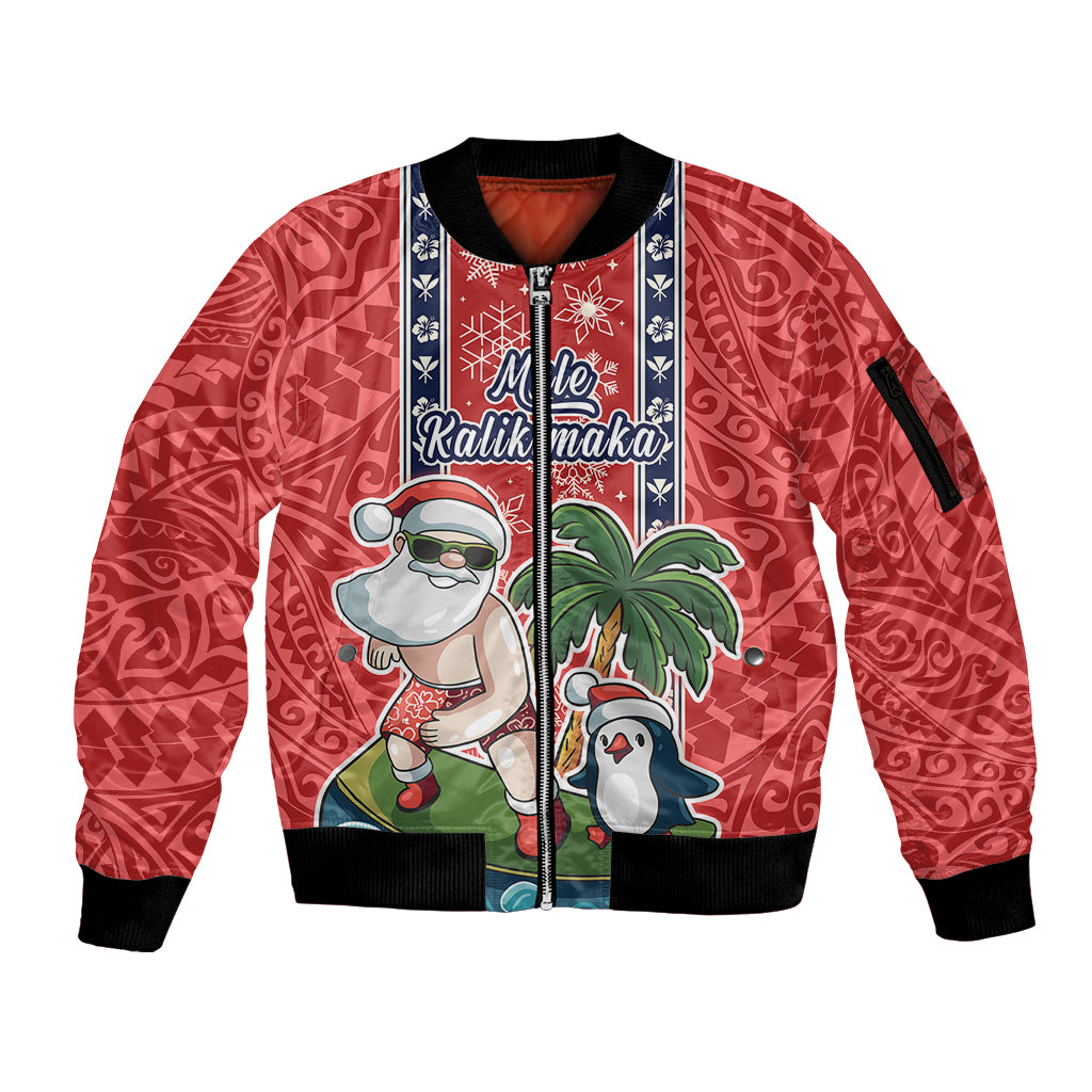Hawaii Christmas Sleeve Zip Bomber Jacket The Santa Surfing Hawaii Xmas Style LT03 Unisex Red - Polynesian Pride
