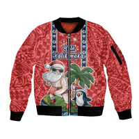 Hawaii Christmas Sleeve Zip Bomber Jacket The Santa Surfing Hawaii Xmas Style LT03 Unisex Red - Polynesian Pride