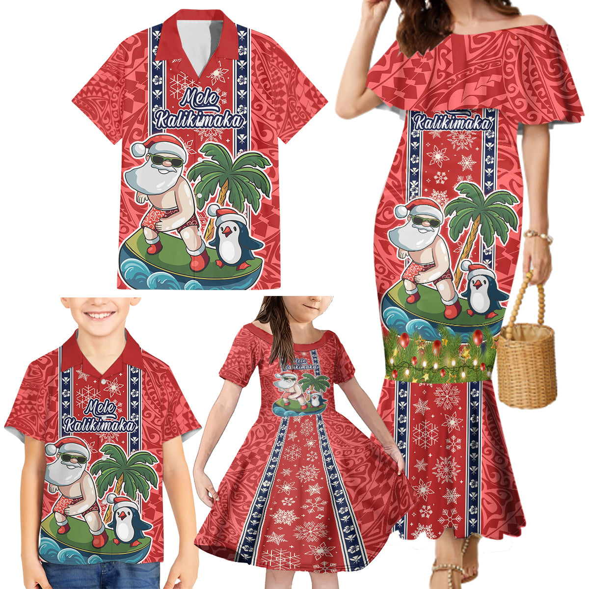 custom-hawaii-christmas-family-matching-mermaid-dress-and-hawaiian-shirt-the-santa-surfing-hawaii-xmas-style