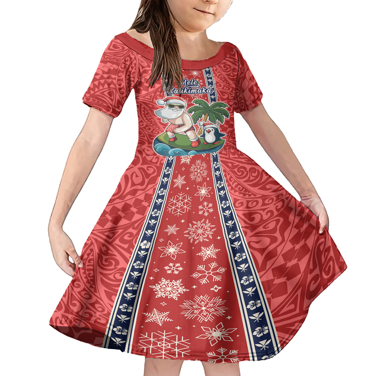 Custom Hawaii Christmas Kid Short Sleeve Dress The Santa Surfing Hawaii Xmas Style LT03 KID Red - Polynesian Pride