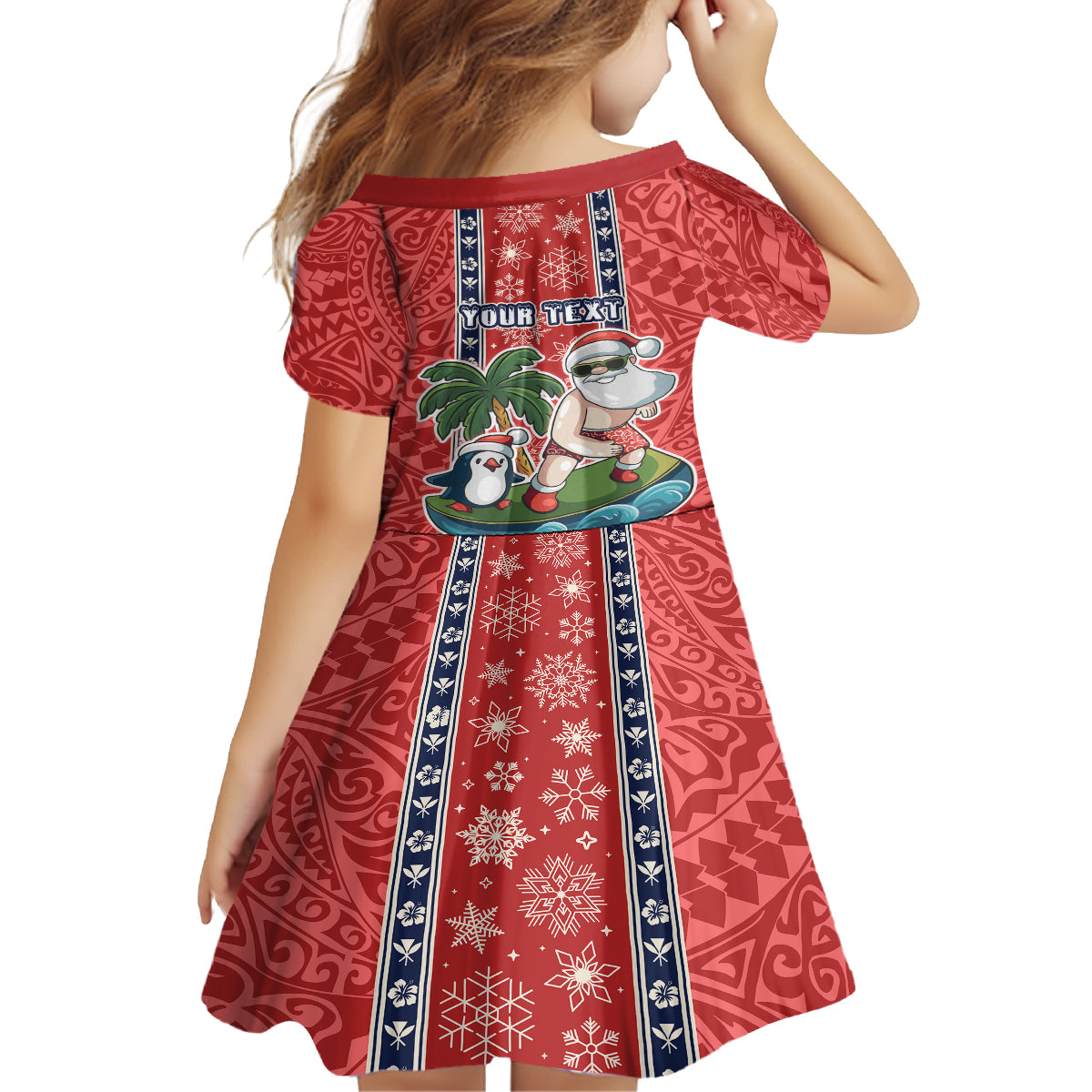 Custom Hawaii Christmas Kid Short Sleeve Dress The Santa Surfing Hawaii Xmas Style LT03 - Polynesian Pride