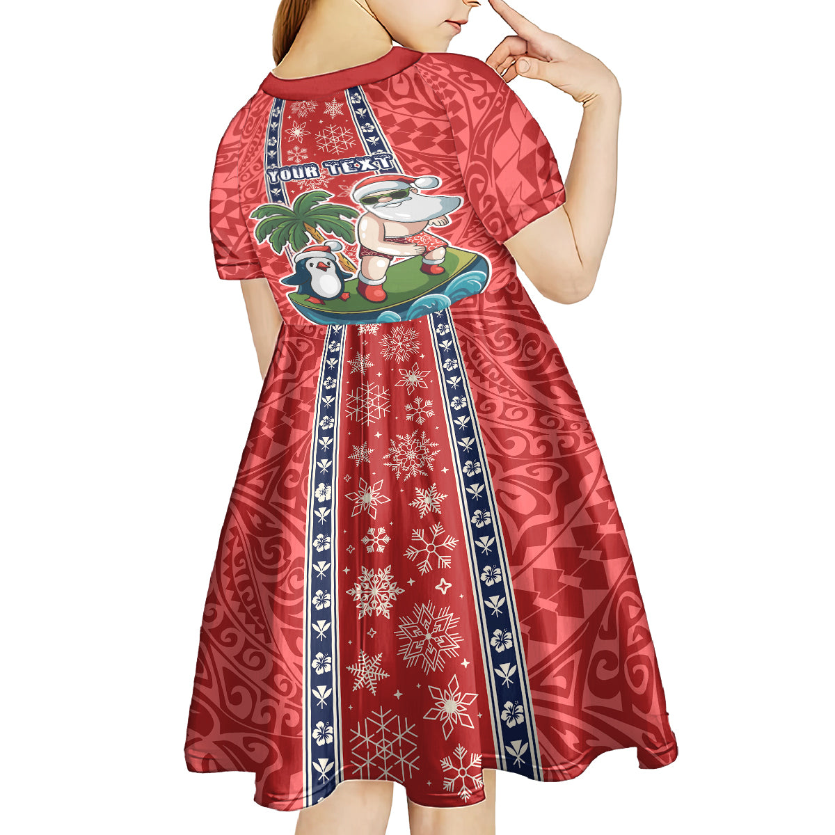 Custom Hawaii Christmas Kid Short Sleeve Dress The Santa Surfing Hawaii Xmas Style LT03 - Polynesian Pride