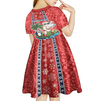 Custom Hawaii Christmas Kid Short Sleeve Dress The Santa Surfing Hawaii Xmas Style LT03 - Polynesian Pride