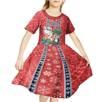 Custom Hawaii Christmas Kid Short Sleeve Dress The Santa Surfing Hawaii Xmas Style LT03 - Polynesian Pride