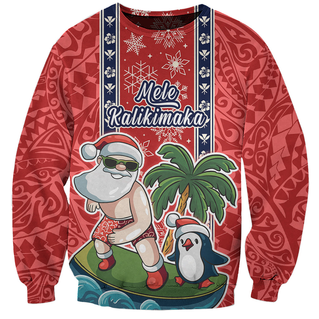 Custom Hawaii Christmas Sweatshirt The Santa Surfing Hawaii Xmas Style LT03 Unisex Red - Polynesian Pride