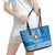 Hawaii Mele Kalikimaka Leather Tote Bag Santa Riding The DolPhin Mix Kakau Pattern Blue Style LT03 - Polynesian Pride